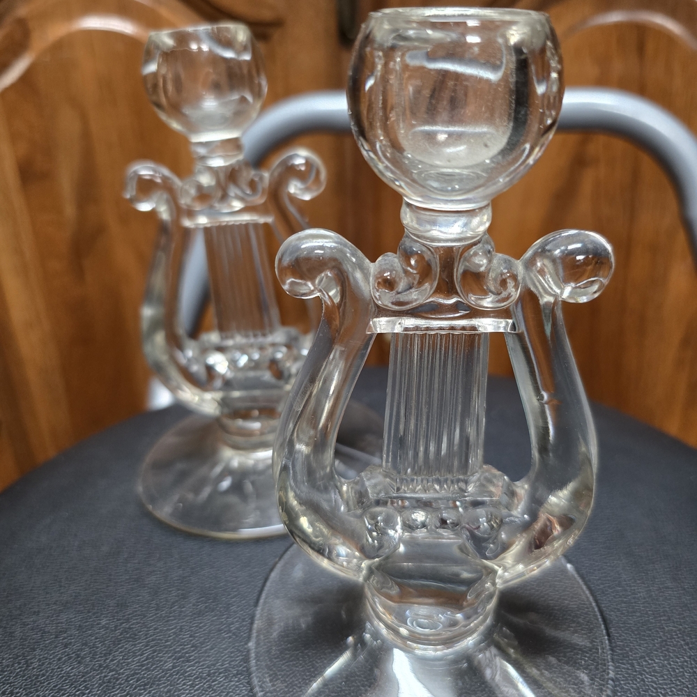 Crystal Lyre "Harp" Clear Glass Candle Holders - Picture 6 of 6